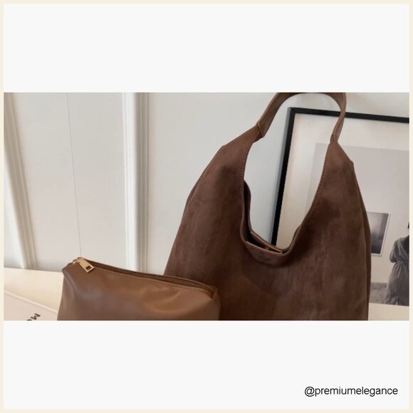 Faux Suede Hobo Tote Bag Large Capacity Everyday Purse - Picture 7 of 7